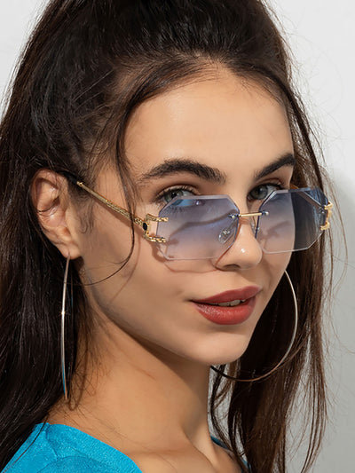 Frameless Cut Edge Polygonal Metal Sunglasses