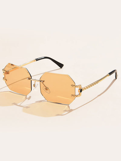 Frameless Cut Edge Polygonal Metal Sunglasses