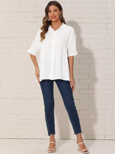 3/4 Sleeve Ruffle Button Down Babydoll Blouse