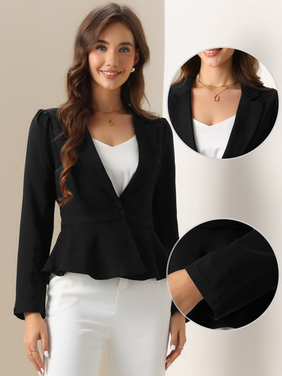 Notched Lapel One Button Ruffle Peplum Blazer