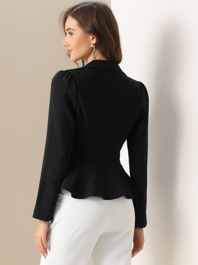 Notched Lapel One Button Ruffle Peplum Blazer