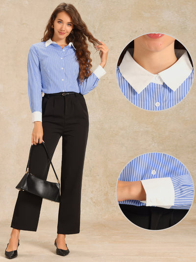 Striped Colorblock Long Sleeve Collared Button Down Shirt