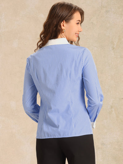 Striped Colorblock Long Sleeve Collared Button Down Shirt