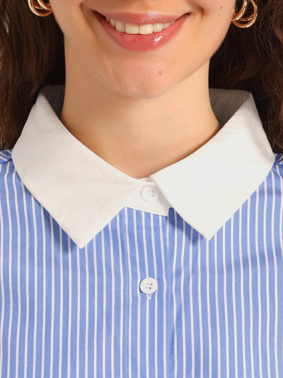 Striped Colorblock Long Sleeve Collared Button Down Shirt