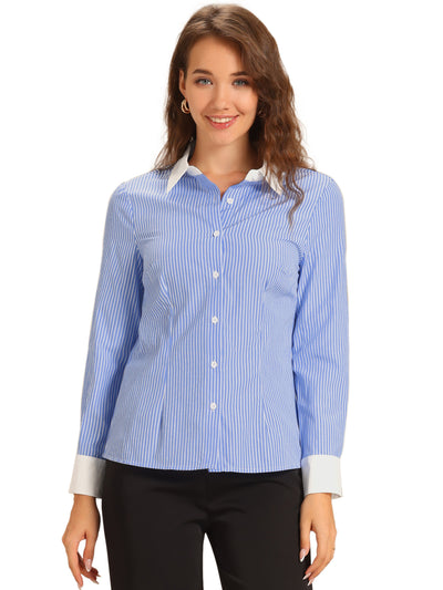 Striped Colorblock Long Sleeve Collared Button Down Shirt