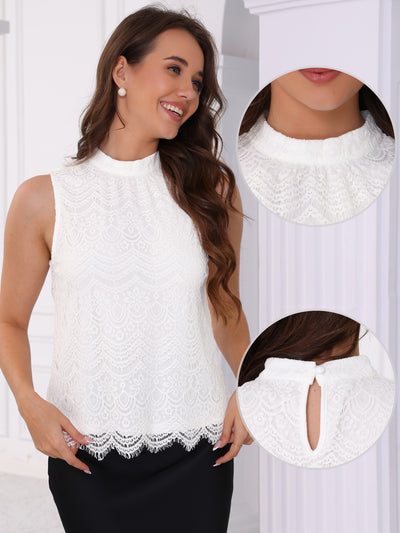 Lace Sleeveless Mock Neck Dressy Casual Blouse