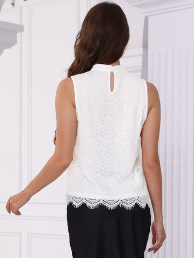 Lace Sleeveless Mock Neck Dressy Casual Blouse