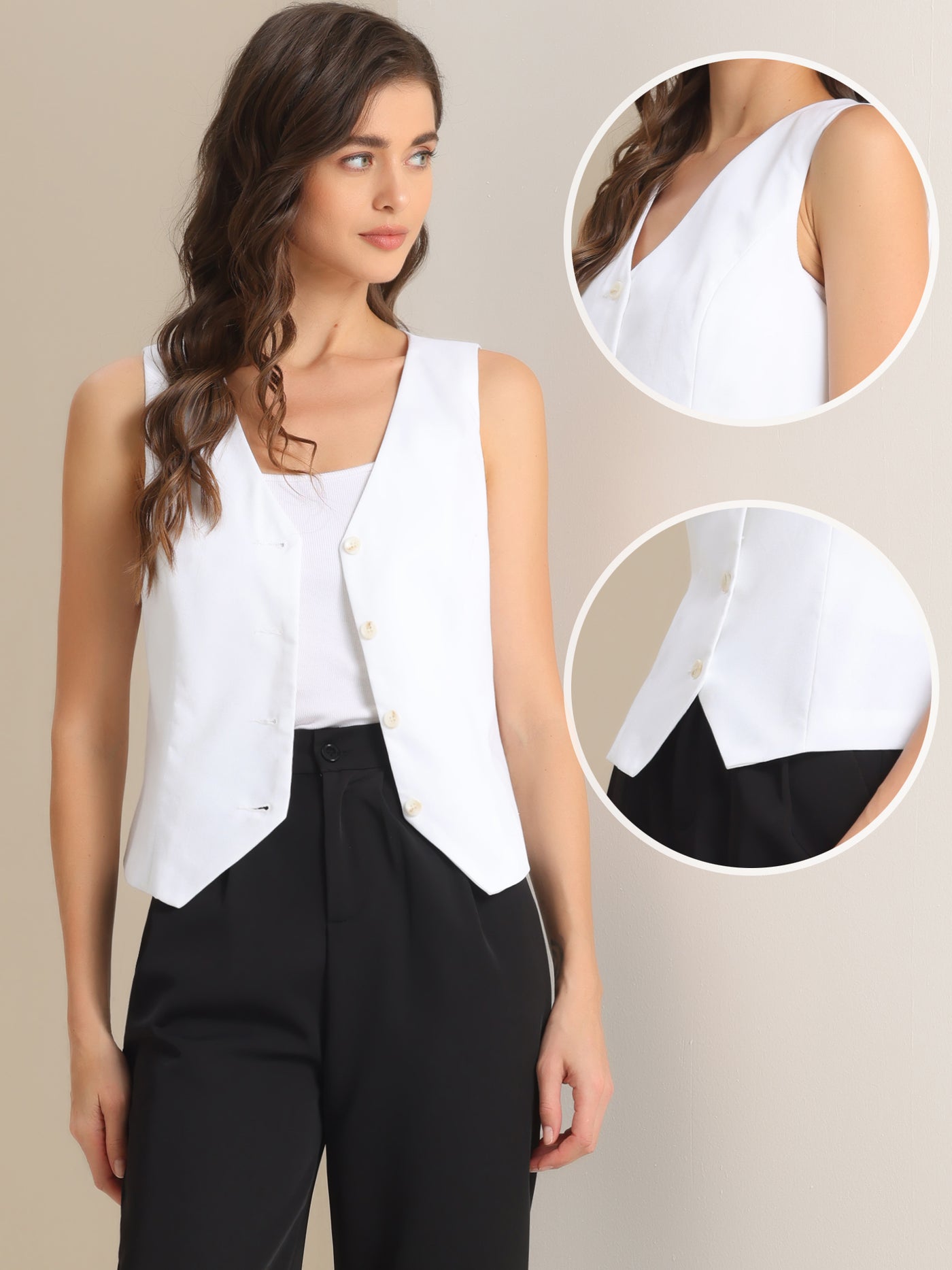 Allegra K Sleeveless Solid Button Down V Neck Waistcoat Vest