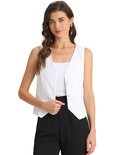 Sleeveless Solid Button Down V Neck Waistcoat Vest