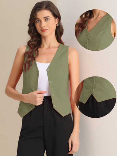 Sleeveless Solid Button Down V Neck Waistcoat Vest