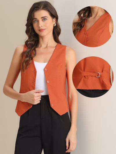 Sleeveless Solid Button Down V Neck Waistcoat Vest