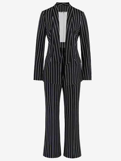 2 Pieces Shawl Collar Striped Long Sleeve Blazer & Straight Leg Pants Suit Sets