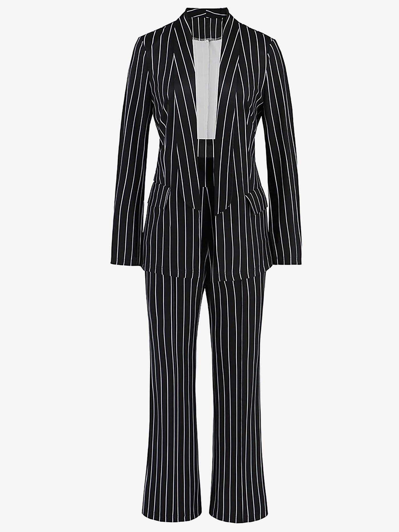 Allegra K 2 Pieces Shawl Collar Striped Long Sleeve Blazer & Straight Leg Pants Suit Sets