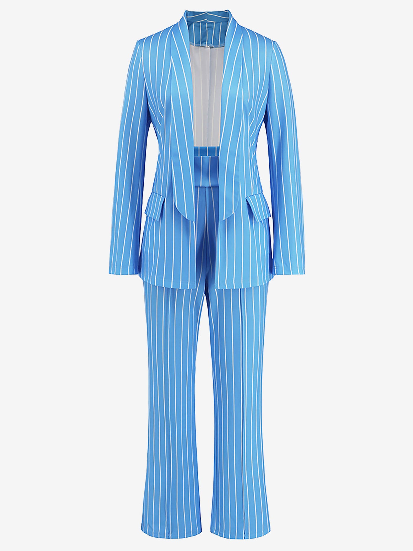 Allegra K 2 Pieces Shawl Collar Striped Long Sleeve Blazer & Straight Leg Pants Suit Sets