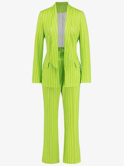 2 Pieces Shawl Collar Striped Long Sleeve Blazer & Straight Leg Pants Suit Sets