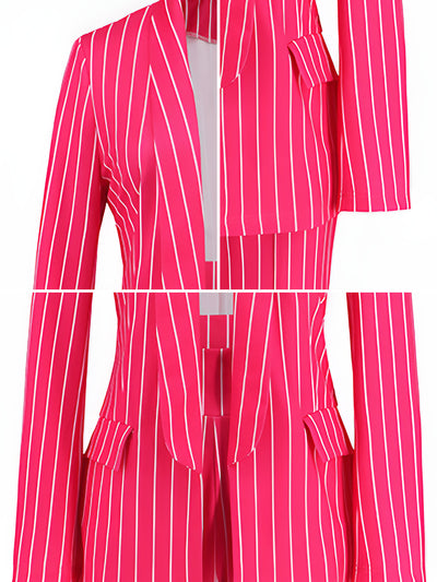 2 Pieces Shawl Collar Striped Long Sleeve Blazer & Straight Leg Pants Suit Sets