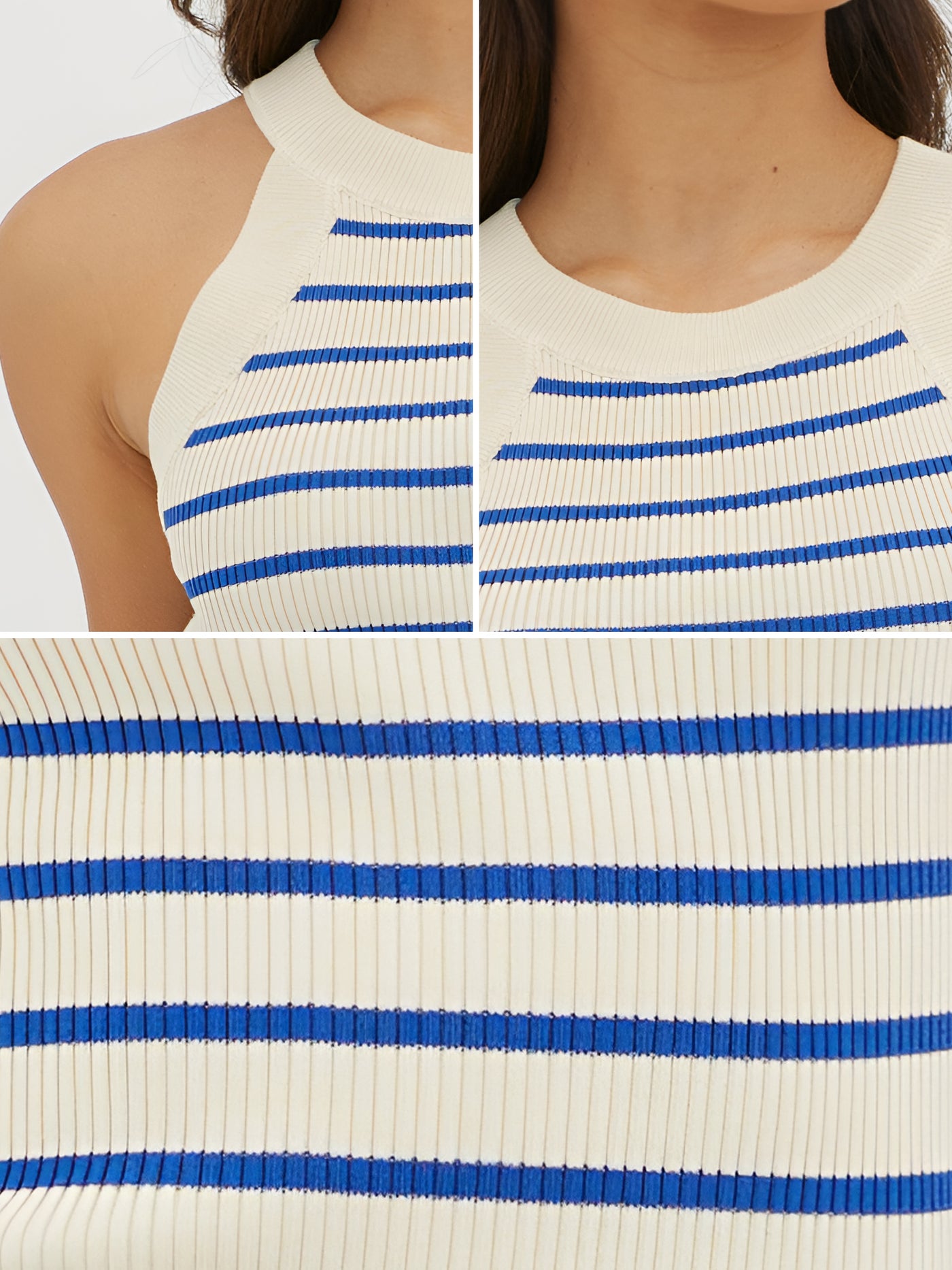 Allegra K Halter Sleeveless Striped knitted Casual Tops