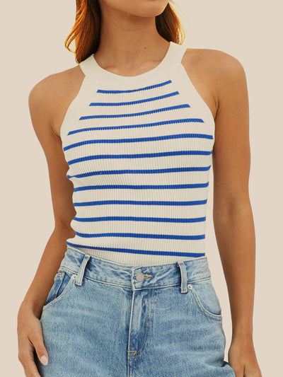 Halter Sleeveless Striped knitted Casual Tops