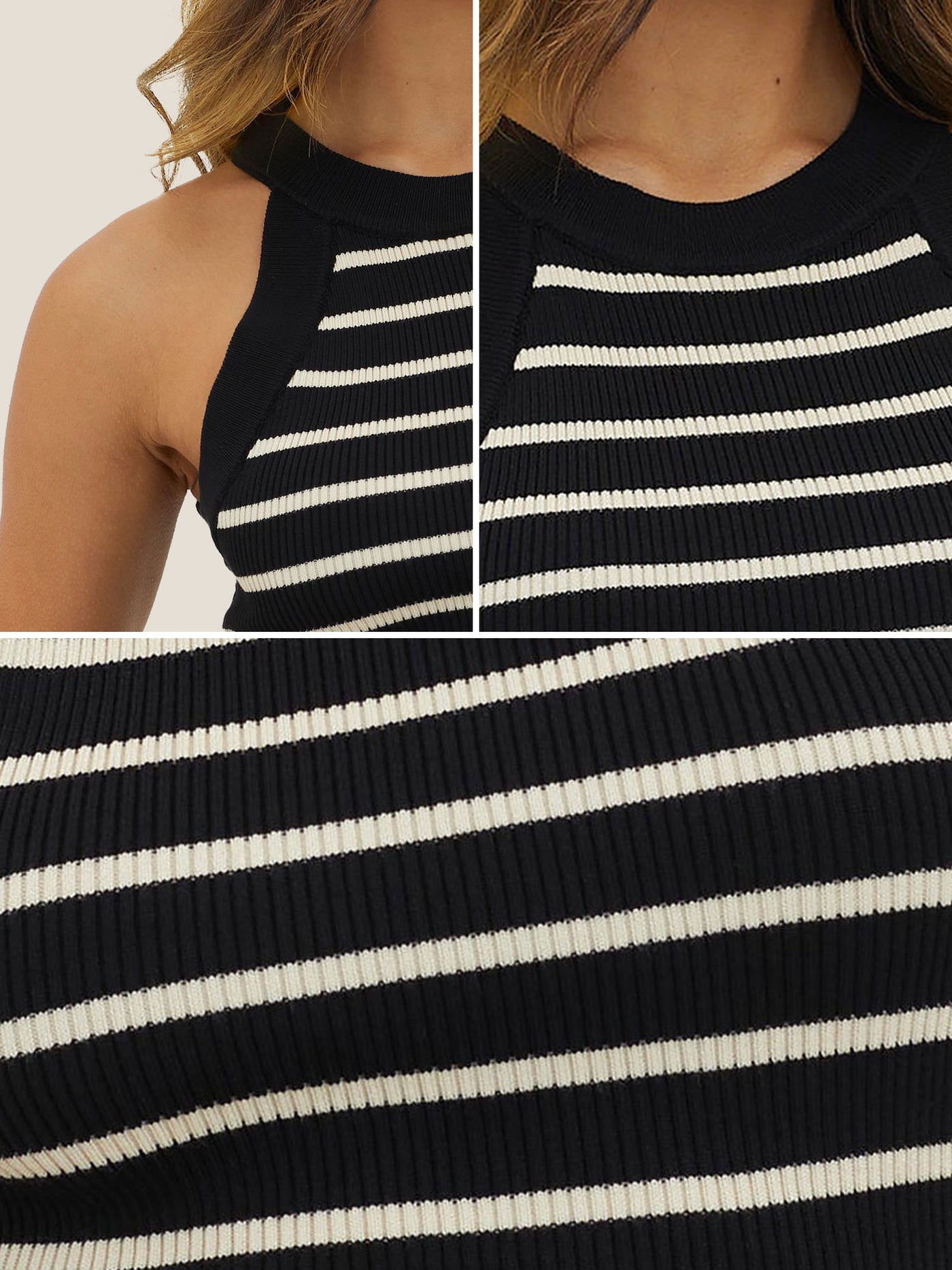 Allegra K Halter Sleeveless Striped knitted Casual Tops