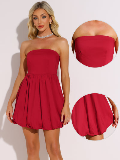 Strapless Sleeveless Bubble Hem Birthday Mini Dress