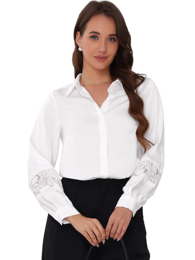 Lace Patchwork Long Sleeves Button Down Shirt