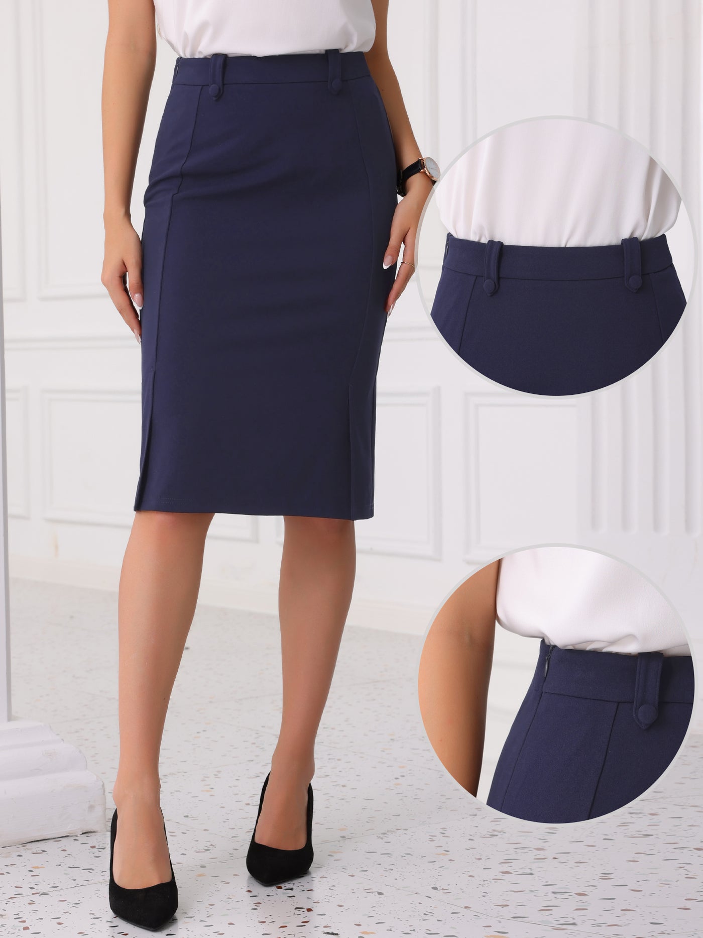 Allegra K High Waist Side Slit Office Work Midi Pencil Skirt