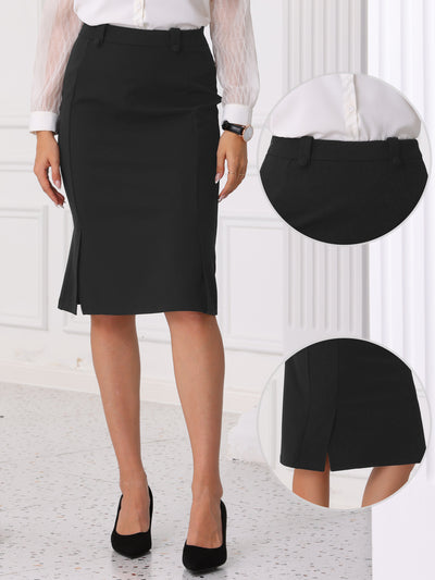 High Waist Side Slit Office Work Midi Pencil Skirt