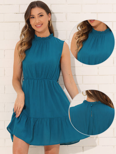 Sleeveless Round Neck Ruffled Tie Waist A-Line Dress Sundress