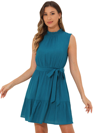 Sleeveless Round Neck Ruffled Tie Waist A-Line Dress Sundress