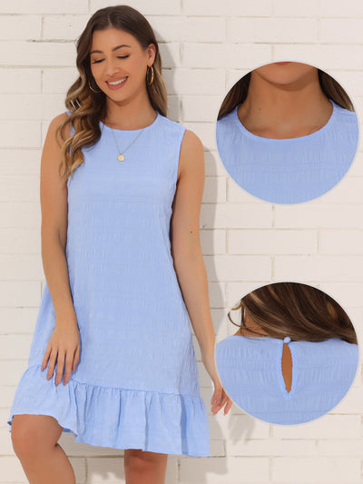 Sleeveless Round Neck Ruffle Hem Textured Casual Mini Dress