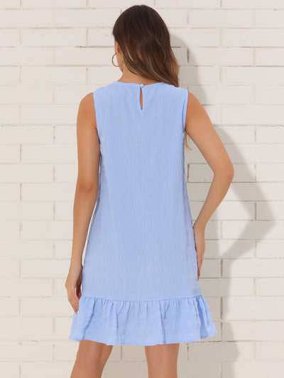 Sleeveless Round Neck Ruffle Hem Textured Casual Mini Dress