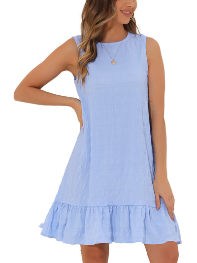 Sleeveless Round Neck Ruffle Hem Textured Casual Mini Dress