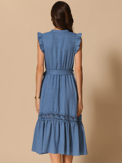 Ruffled Belted A-Line Flowy Midi Dress Sundress