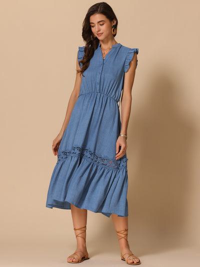 Ruffled Belted A-Line Flowy Midi Dress Sundress