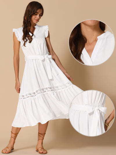 Ruffled Belted A-Line Flowy Midi Dress Sundress