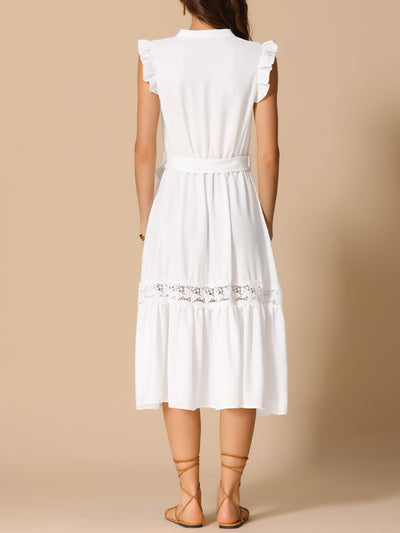 Ruffled Belted A-Line Flowy Midi Dress Sundress