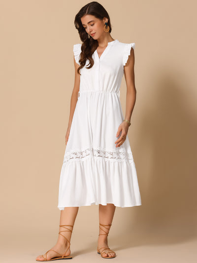 Ruffled Belted A-Line Flowy Midi Dress Sundress