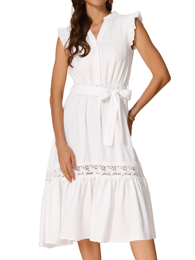 Ruffled Belted A-Line Flowy Midi Dress Sundress