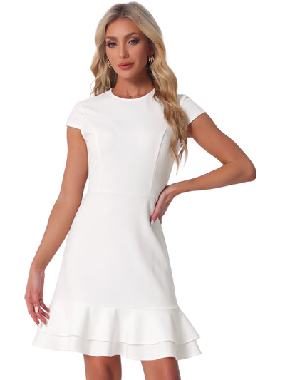 Cap Sleeves Round Neck Tiered Ruffled Hem Mini Dress