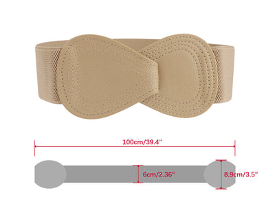 Interlock Buckle 8-shaped Faux Leather Elastic Belt Cinch Waistband