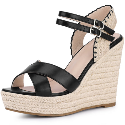 Women's Crisscross Strap Platform Espadrilles Wedge Heel Sandals