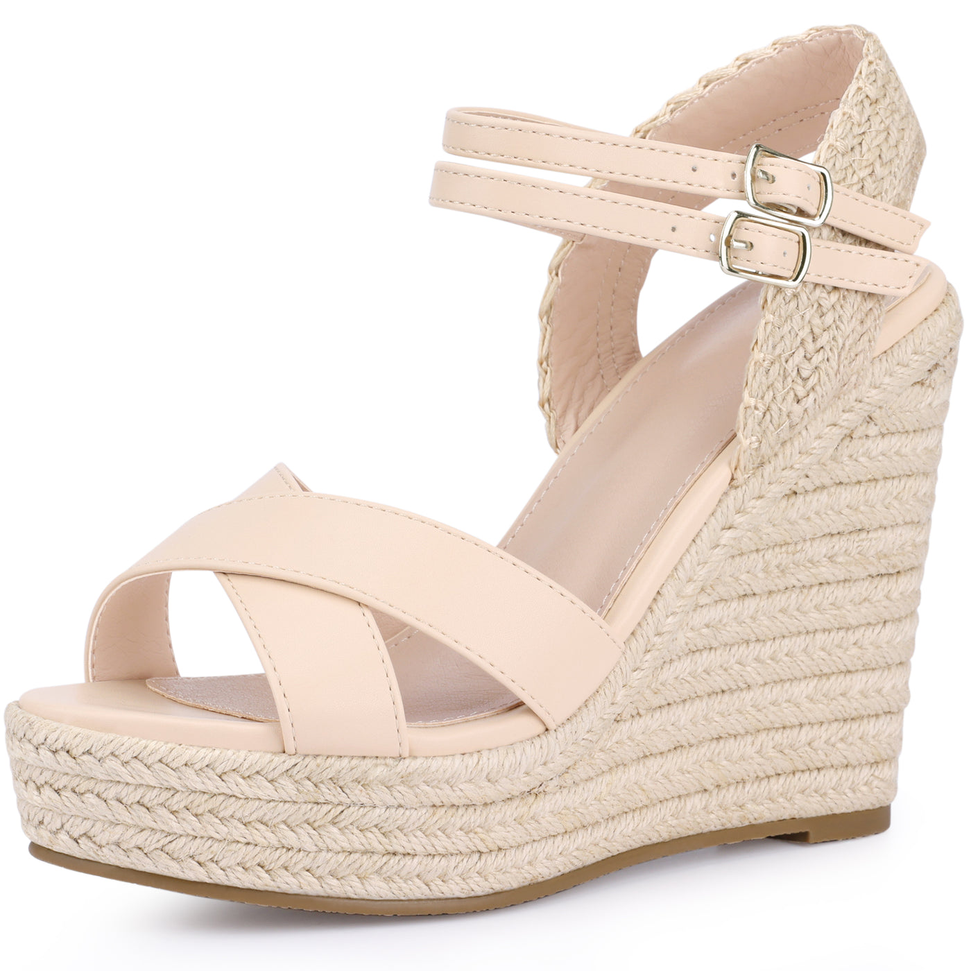 Allegra K Women's Crisscross Strap Platform Espadrilles Wedge Heel Sandals