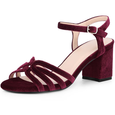 Women's Square Toe Velvet Slingback Chunky Heels Sandals