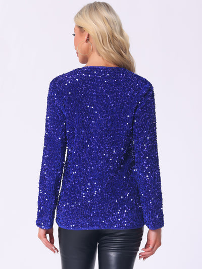 Long Sleeve Glitter Party Sequin Open Front Jacket