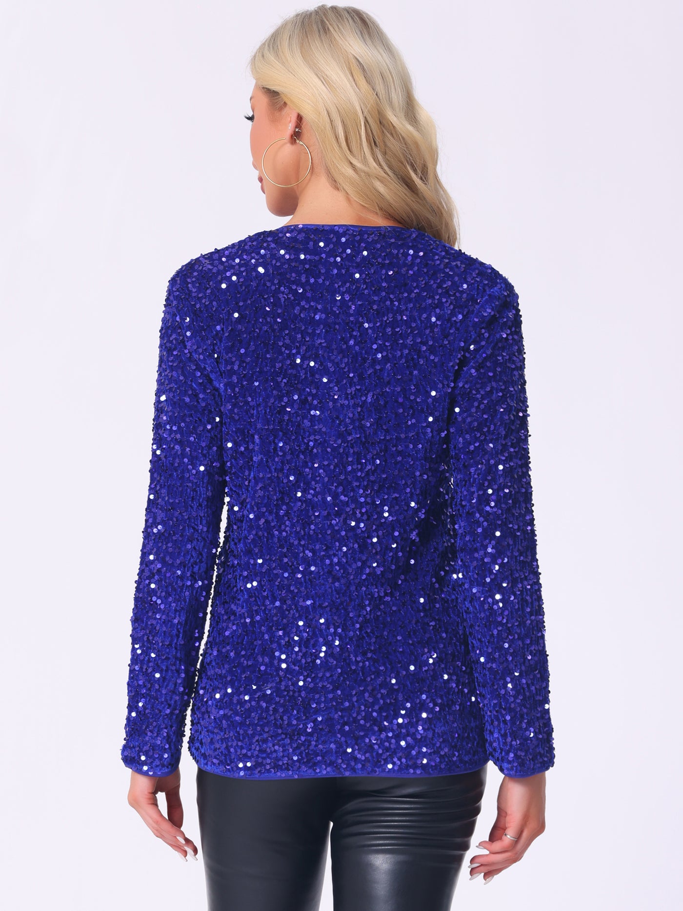 Allegra K Long Sleeve Glitter Party Sequin Open Front Jacket