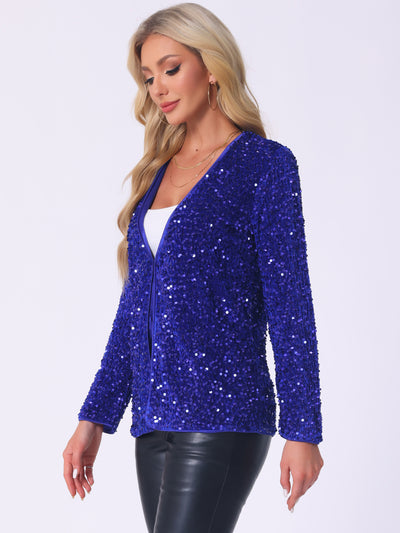 Long Sleeve Glitter Party Sequin Open Front Jacket