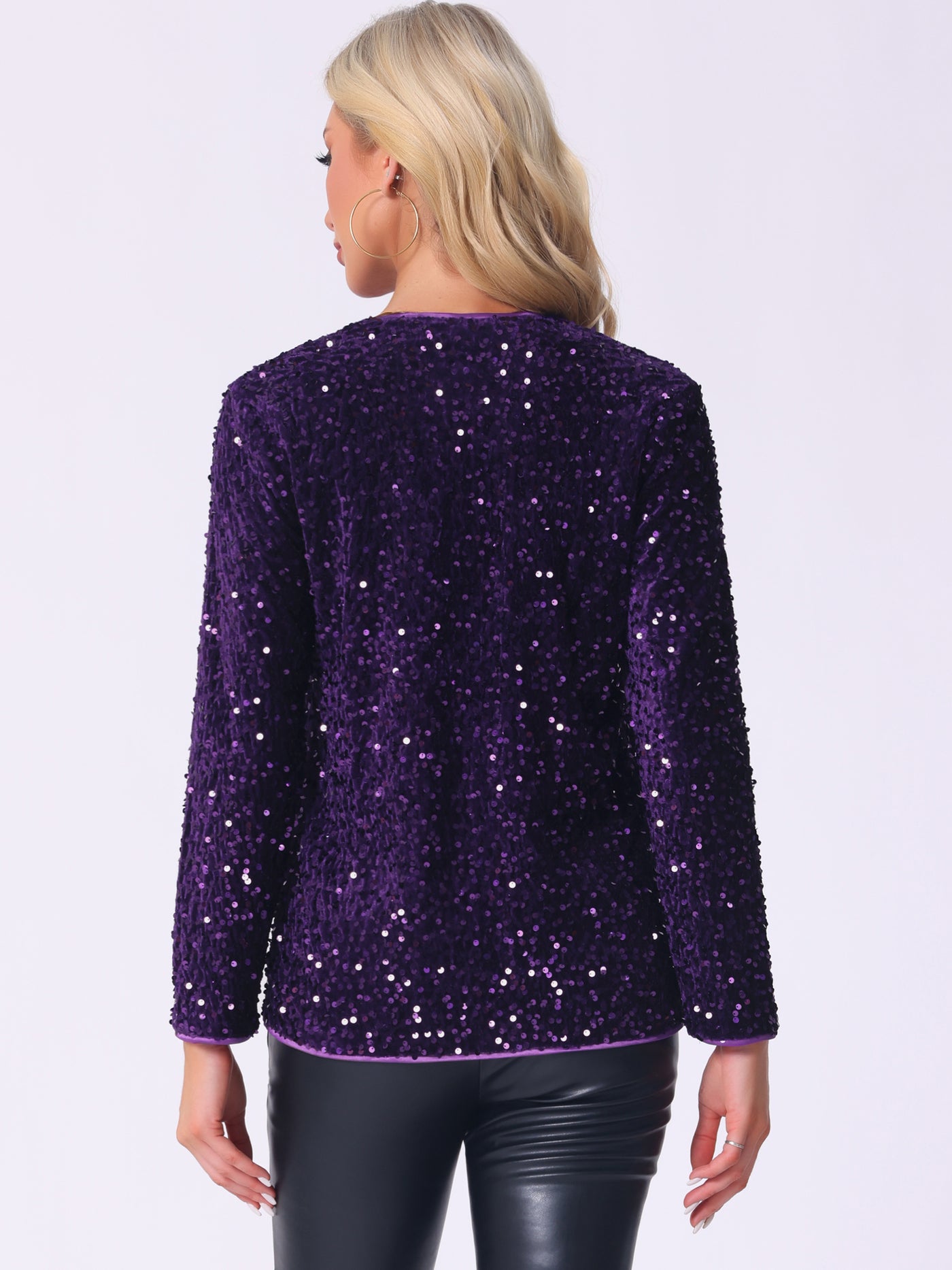 Allegra K Long Sleeve Glitter Party Sequin Open Front Jacket