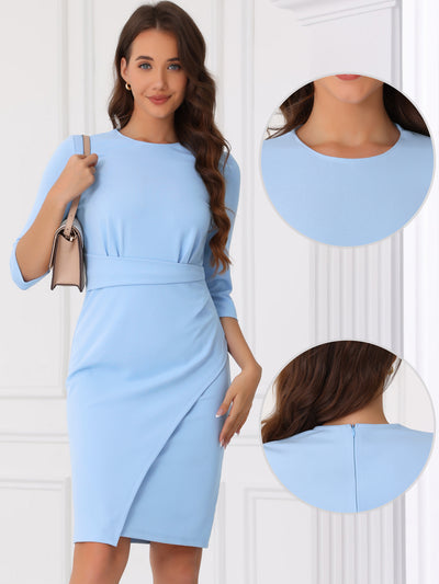 3/4 Sleeve Round Neck Work Church Midi Sheath Dress