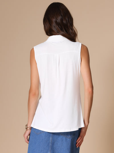 Sleeveless Collar V Neck Solid Color Polo Casual Top