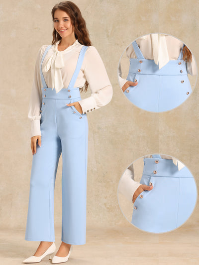 Casual Office Adjustable Strap Wide Leg Suspenders Pants Jumpsuits